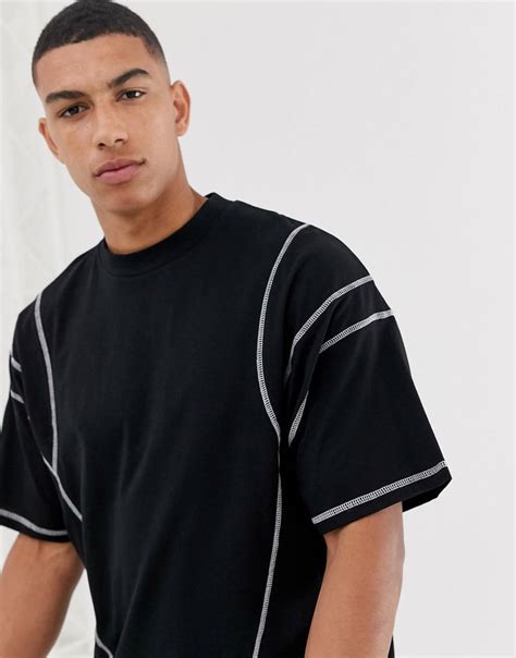 Asos Design Oversized T Shirt With Contrast Stitching In Black Black Asosdesign Cloth