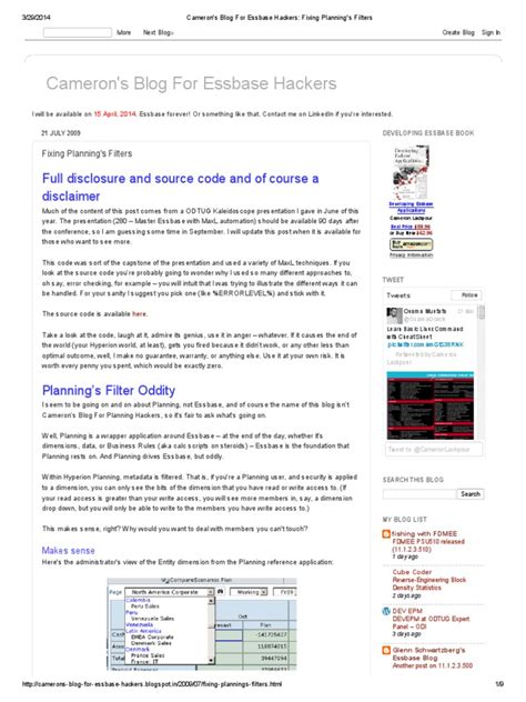 Camerons Blog For Essbase Hackers Fixing Plannings Filters Pdf