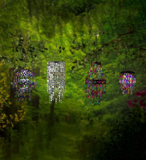 Small Colorful Beaded Solar Powered Metal Chandelier Wind And Weather