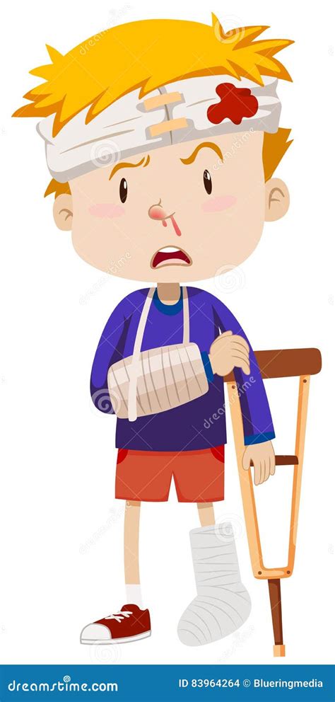 Boy With Broken Leg And Arm Stock Illustration Illustration Of Health