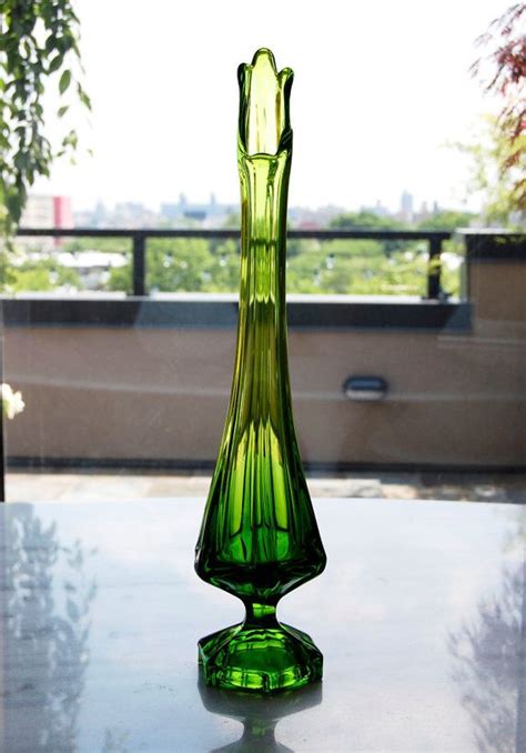 Amazing Vintage 1960 S Tall Green Glass Vase By Shockantiques 85 00 Green Glass Vase Glass