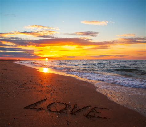 Word Love On Sand Sunset Beach Stock Image Image Of Space Beach