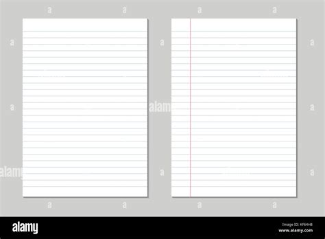 Set Of Vector Sheets Of Lined Paper With Border Isolated On A Gray