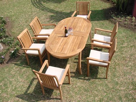 Teak Dining Set6 Seater 7 Pc 94 Oval Table And 6 Cahyo Stacking Arm