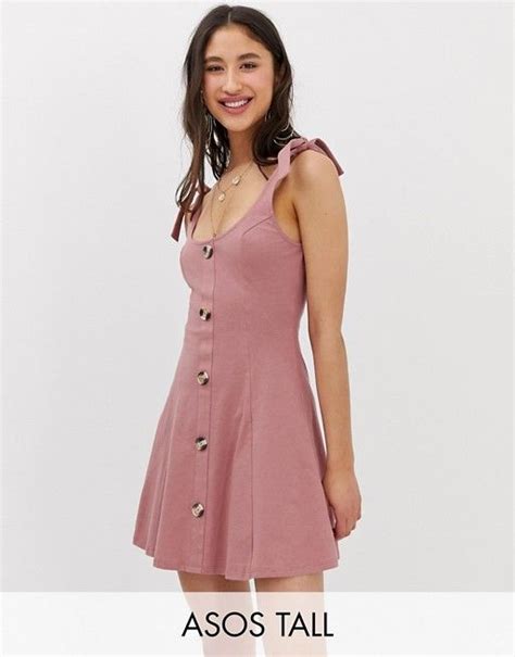 Asos Design Tall Mini Button Through Slub Sundress With Tie Shoulders Asos Maxi Dress Prom