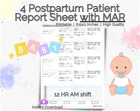 Postpartum Printable Nursing Report Sheet 4 Mother Baby Etsy