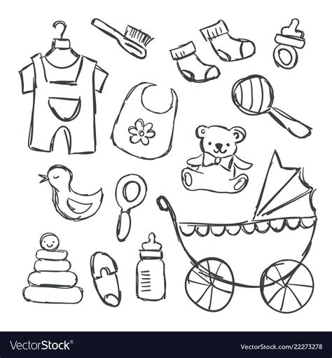 Download Baby shower items doodles vector image on, 2020 | Çizim, Ölüm