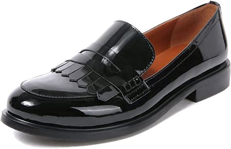 Womens Black Loafers Flat Ladies Fringe Tassel Work School Wedge Shoes