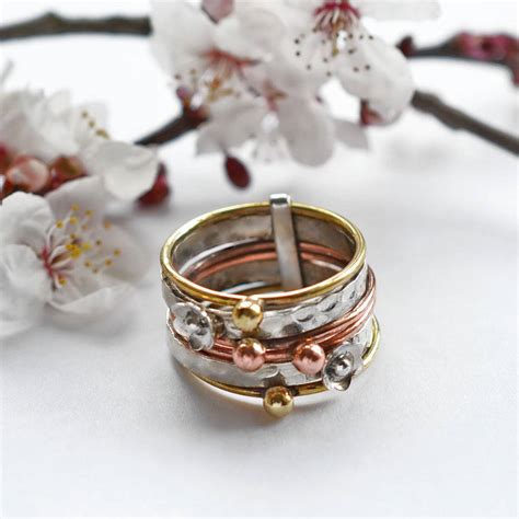 Sterling Silver Mixed Metal Floral Stacking Ring By Martha Jackson