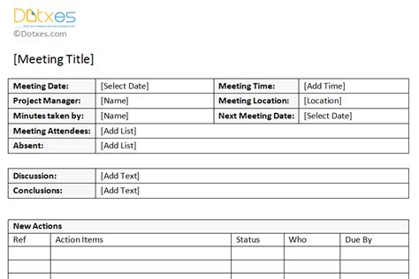 Minutes Of Meeting Sample With Action Item List Dotxes