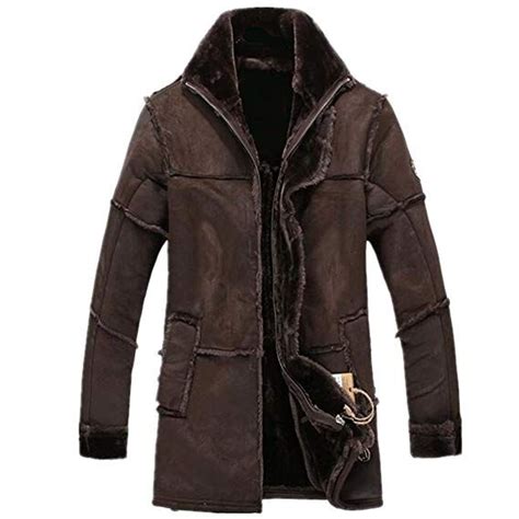 Allonly Mens Vintage Sheepskin Jacket Fur Leather Jacket Cashmere