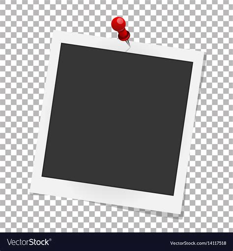 Realistic Photo Frame On Red Pin Template Photo Vector Image