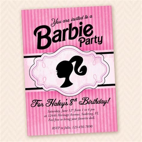 barbie silhouette printable birthday invitation by lollipopink barbie invitations printable