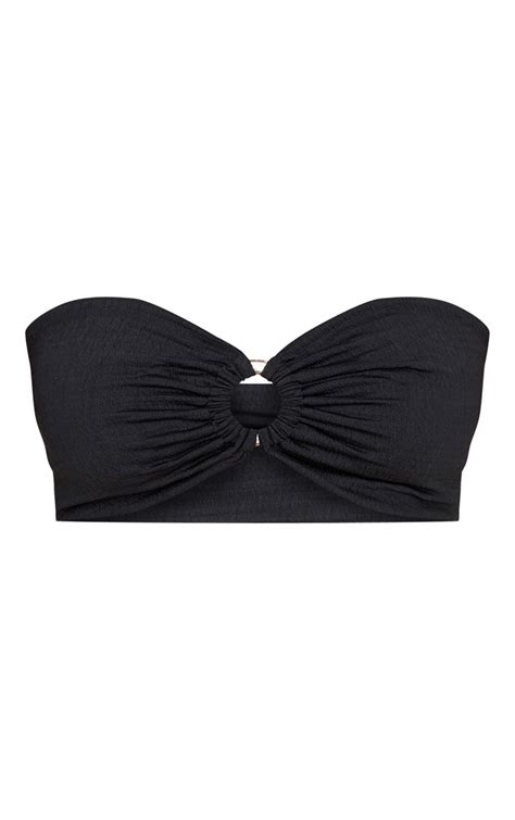 Plus Black Crinkle Ring Detail Bandeau Bikini Top Prettylittlething Usa