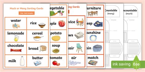 Much Or Many Countable And Uncountable Nouns Sorting Game