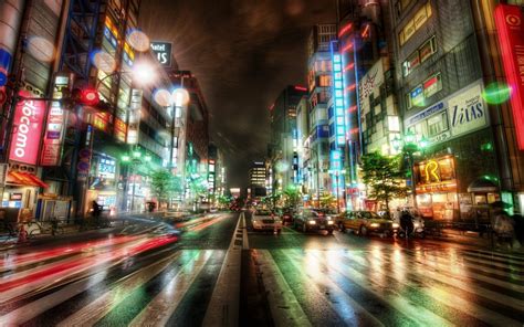 City Street Night City Lights Traffic Japan Street Light Urban Long Exposure Hd