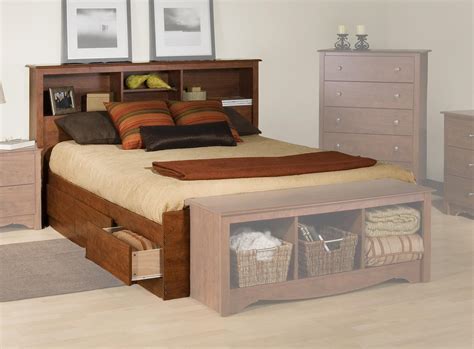 Platform Storage Bed W Bookcase Headboard Bed Sizefullcolorcherry