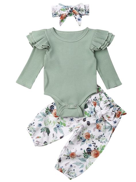 Newborn Infant Baby Girls Tops Romper Floral Pants Outfits Set Clothes