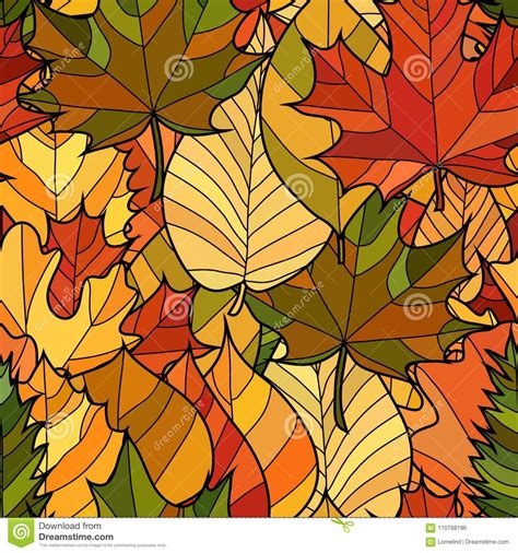 Vector Doodle Autumn Leaves Seamless Pattern Stock Photo Image Of