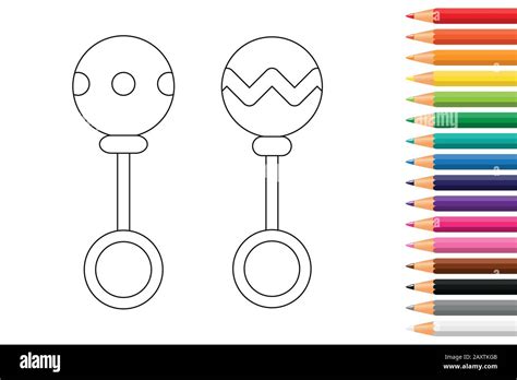 Sonajero Para Bebé Para Libro De Colorear Con Lápices Ilustración Vectorial Eps10 Imagen Vector