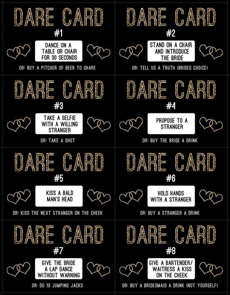 Bachelorette Party Gold Dare Cards Game Bachelorette Party Dares Fun Bachelorette Party Games