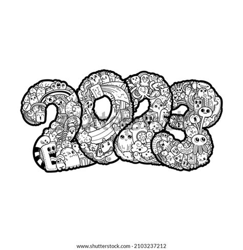 New Year 2023 Monster Doodle Date เวกเตอร์สต็อก ปลอดค่าลิขสิทธิ์