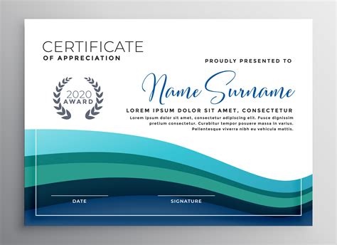 Stylish Blue Wave Certificate Of Appreciation Template Download Free