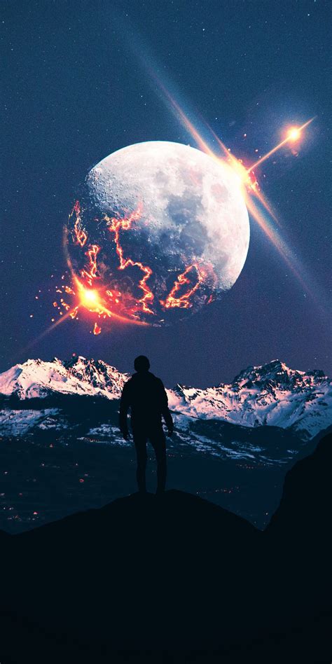 1080x2160 Moon Destruction Mobilewallpaper