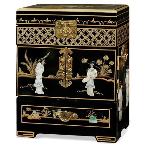 Black Lacquer Mother Of Pearl Petite Chinese Jewelry Chest Jewelry
