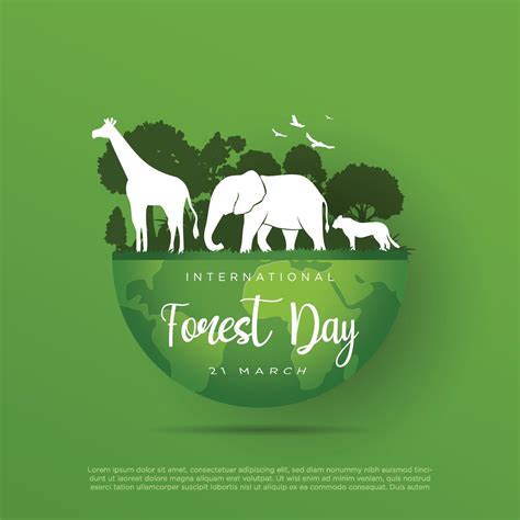 International Forest Day 21 March Vector Illustration Animals Trees