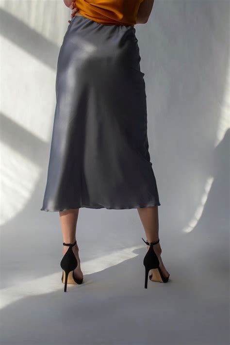 Grey Silk Midi Skirt Bias Cut Silver Gray Silk Satin Slip Etsy