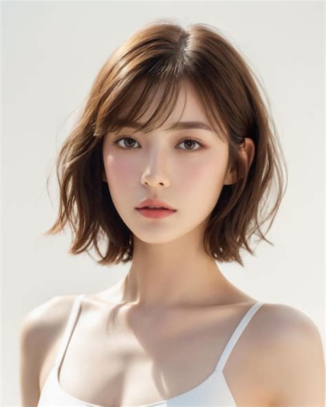 Premium Ai Image Portrait Of Beauty Japanese Women With Short Hair Style And Air Bang Standing