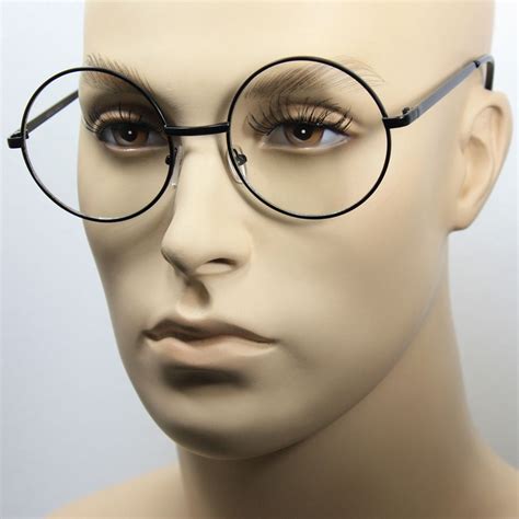 Large Oversized Big Round Metal Frame Clear Lens Round Circle Eye Glasses Black