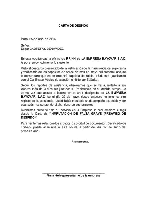 Carta Aviso De Despido Por Abandono De Trabajo En Chile Financial Report