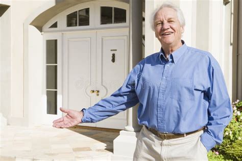 Senior Man Standing Outside House Stock Image Image Of Pensioner