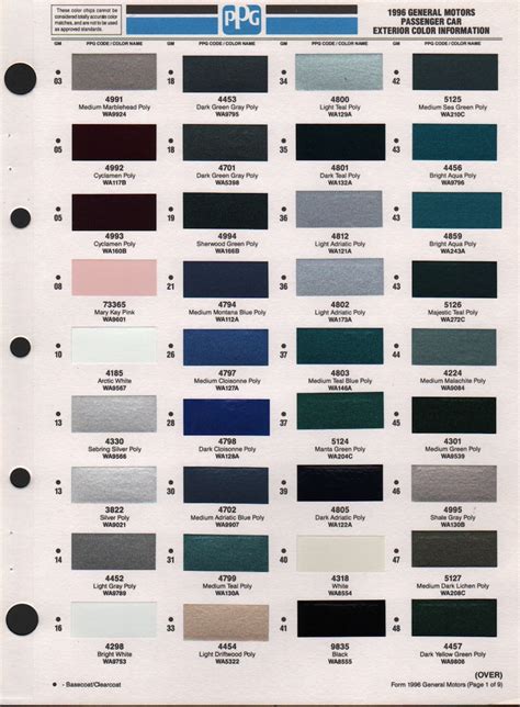 Paint Chips 1996 Gm Chevrolet