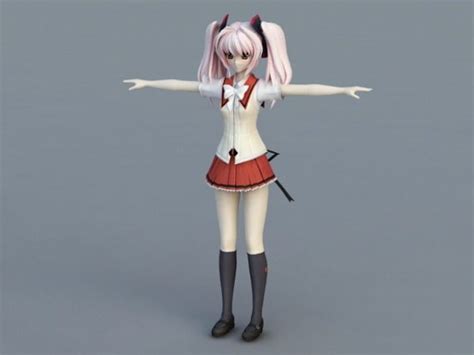 かわいいアニメ女子校生無料3Dモデル Obj Open3dModel