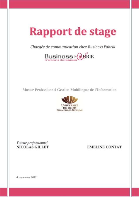 Rapport De Stage Stage Effectuer En Salon De Coiffure