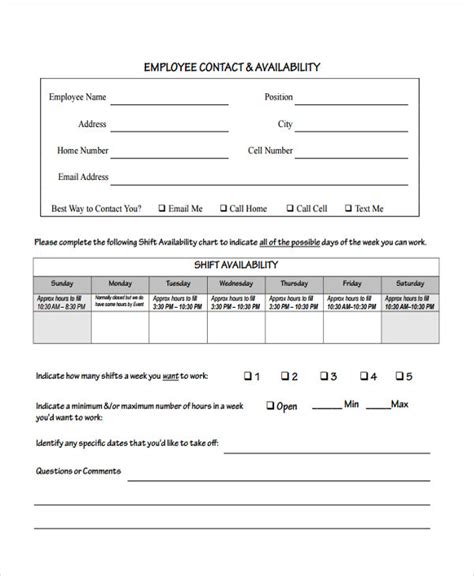 Free 15 Employee Availability Forms In Pdf Ms Word
