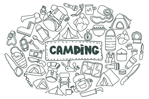 Doodle Style Camping Set Hand Drawn Vector Camping Clip Art Set Isolated On White Background