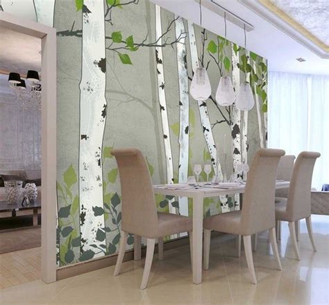 Oil Painting Abstract Birch Trees Wallpaper Wall Mural Hand Etsy
