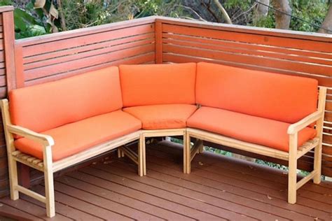 Whether you choose to lounge in leisure on your own or snuggle up made from solid teak wood that's naturally resistant to weather and water, this patio sofa has polyester blend cushions filled with foam for added comfort. Outdoor Teak Sectional Bench with Sunbrella Cushions ...
