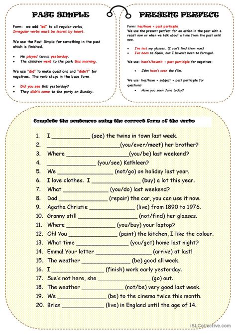 Past Simple Or Present Perfect English Esl Worksheets Pdf And Doc