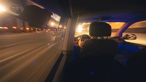 Night Hyperlapse Inside The Car On Highway And City Traffic Stock Video