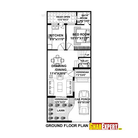 House Plan For 20 Feet By 50 Feet Plot Plot Size 111 Square Yards