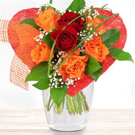 Blumenstrauß Rosenherz Rot Orange Nach Anlass Blumensträuße