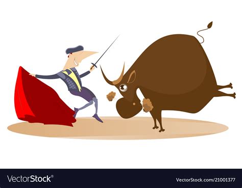Cartoon Bullfighter And Angry Bull Royalty Free Vector Image