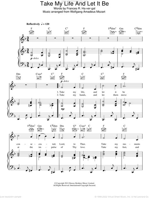 Wolfgang Amadeus Mozart Take My Life And Let It Be Sheet Music For Voice Piano Or Guitar