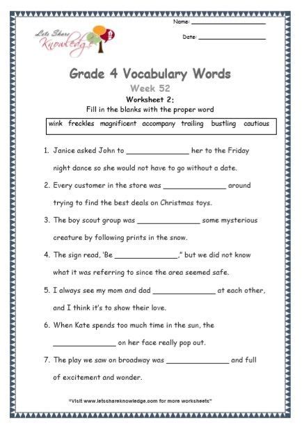 English Vocabulary Worksheets For Grade 4 Pdf Thekidsworksheet
