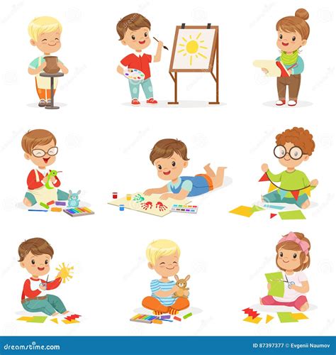 Children Doing Different Fun Activities Vector Illustration